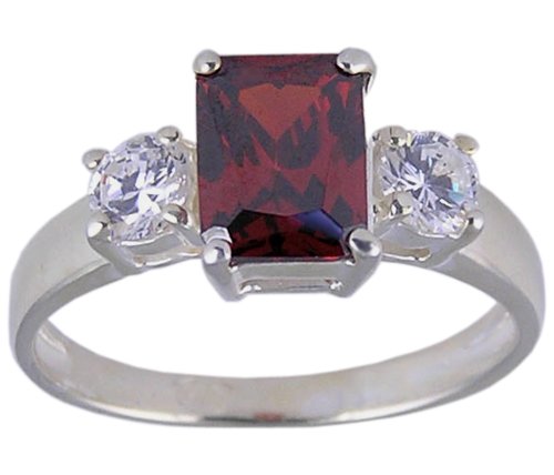 GARNET CUBIC ZIRCONIA CZ SILVER SILVER RING SIZE 6 or 8