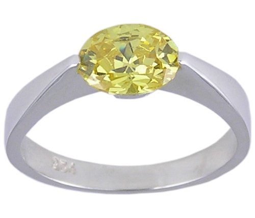 YELLOW CUBIC ZIRCONIA STERLING SILVER RING SIZE 7 or 8