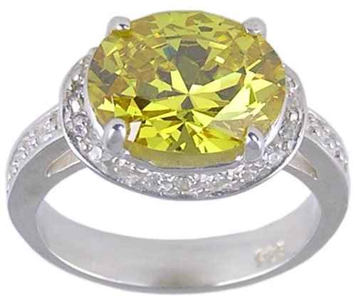 YELLOW CUBIC ZIRCONIA CZ STERLING SILVER RING SIZE 9