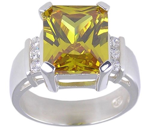 YELLOW CUBIC ZIRCONIA CZ SILVER RING SIZE 5 7 or 10