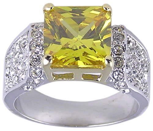 YELLOW CUBIC ZIRCONIA CZ SILVER RING SIZE 9 or 10