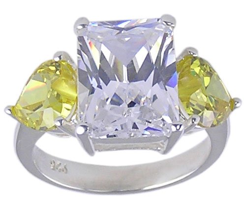 YELLOW CUBIC ZIRCONIA STERLING SILVER RING SIZE 7 or 8
