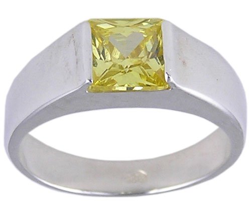 YELLOW CUBIC ZIRCONIA CZ STERLING SILVER RING SIZE 8