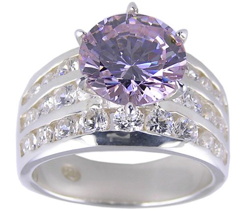 PURPLE CUBIC ZIRCONIA CZ SILVER RING SIZE 5 6 7 8 or 9