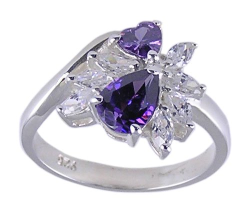 PURPLE CUBIC ZIRCONIA STERLING SILVER RING SIZE 7 or 8