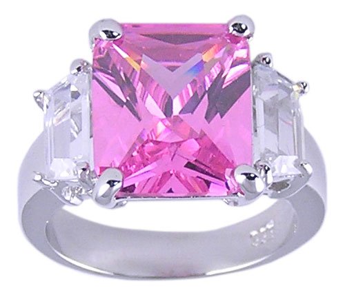 PINK CUBIC ZIRCONIA CZ STERLING SILVER RING SIZE 7