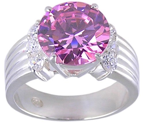 PINK CUBIC ZIRCONIA STERLING SILVER RING SIZE 5