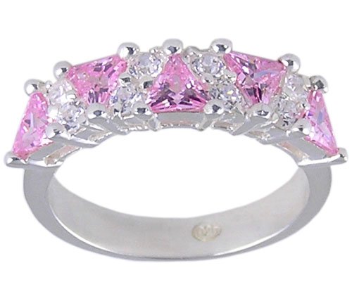 PINK CUBIC ZIRCONIA CZ STERLING SILVER RING SIZE 7