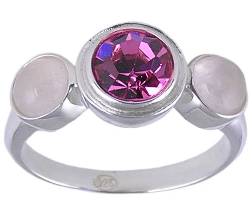 PINK SWISS CRYSTAL RING SILVER SIZE 5 6 7 or 8 JEWELRY