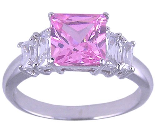 PINK CUBIC ZIRCONIA STERLING SILVER RING SIZE 5 6 or 7