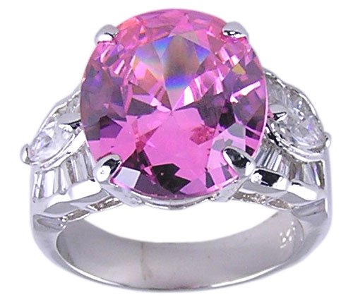 PINK CUBIC ZIRCONIA STERLING SILVER RING SIZE 5 8 or 9