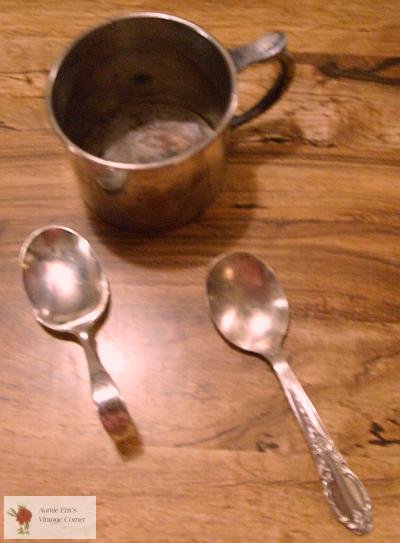 Childrens Armor Silver Cup and Oneida Spoons! Antique!