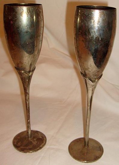Silverplated Champagne Flutes! AWESOME!! A+