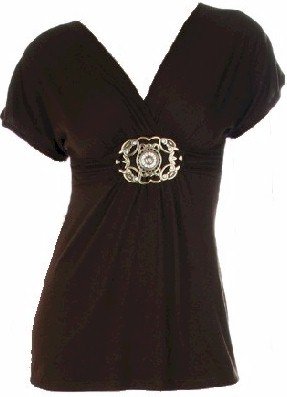 Fiona Brown Deep V-Neck Top Small