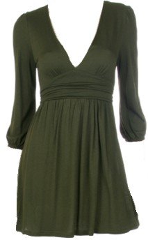 Olive Deep V-Neck 3/4 Sleeves Tie Back Top Small
