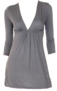 Gray Deep V-Neck 3/4 Sleeves Top Small