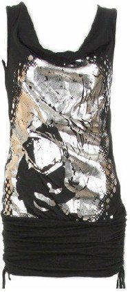 Black Print Cowl Neck Tunic Top Large