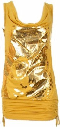 Mustard Print Cowl Neck Tunic Top Medium