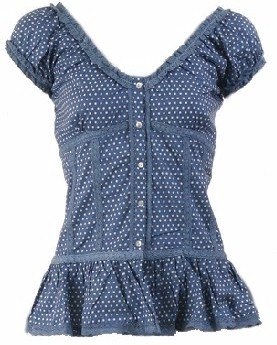 Blue Polka Dot Cap Sleeve Top Small