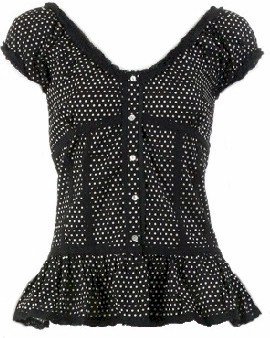 Black Polka Dot Cap Sleeve Top Small