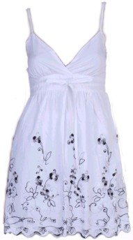 White Floral Embroidery Front Tie Top Large