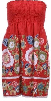 Red Print Smocked Tube Top Large