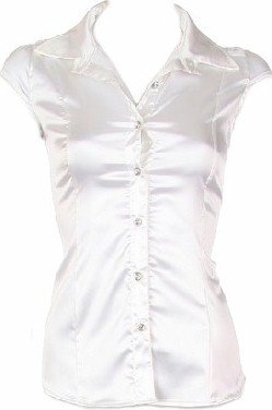 White Satin Lace Back Short Sleeves Top Small