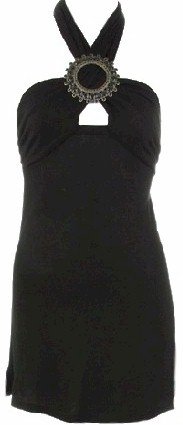 Black Ring Long Halter Top Medium