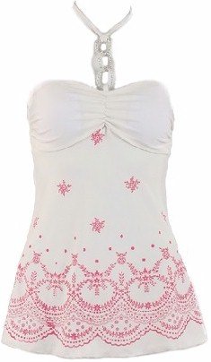 Ivory Pink Print Bottom Halter Top Medium