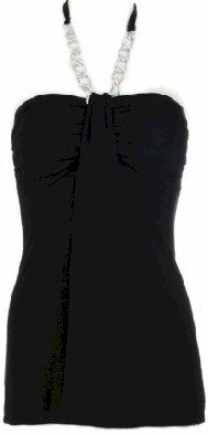 Black Tunic Chain Necklace Halter Top Medium