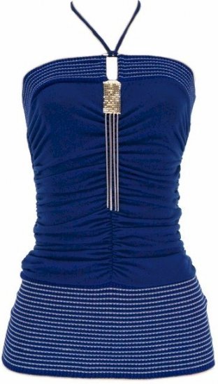 Blue Silver Chain Halter Top Large