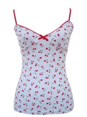 White Red Cherry Print Top Large