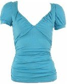 Blue Empire Neck Cap Sleeves Top Large