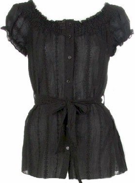 Black Short Sleeves Peasant Top Large