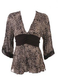 Brown Chiffon Kimono 3/4 Sleeves Tie Back Top Small