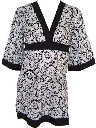 Black Print Kimono Long Tie Back Top Medium