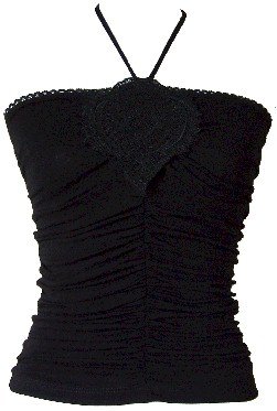 Black Embroidered Ruched Halter Top Small