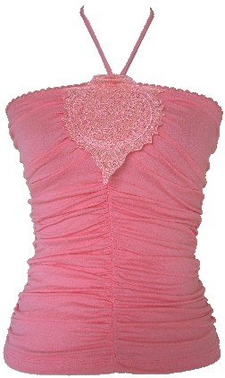 Coral Embroidered Ruched Halter Top Large