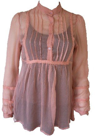 Coral Silk Sheer Long Button Top Large
