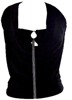 Draped Black Ring Accessory Halter Top Blouse Large