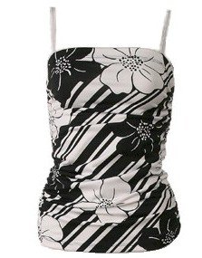 Black White Floral Print Ruched Top Blouse Large