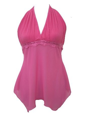Pink Sheer Chiffon Halter Top Blouse Large