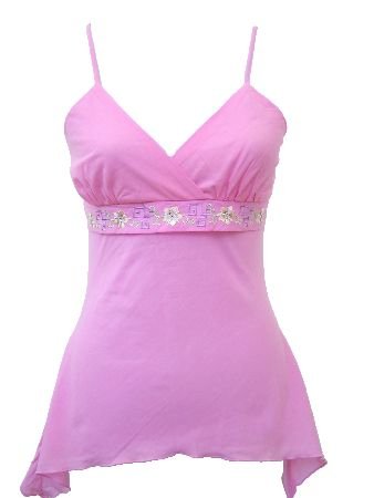 Casual Pink Embroidered Tie Back Top Small