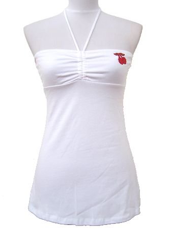 White Casual Cherrry Halter Top Small