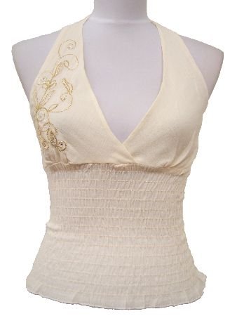Ivory Miriam Gauze Embroidered Halter Top Blouse Small