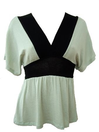 Green Black Color Block Deep V-Neck Top Blouse Small