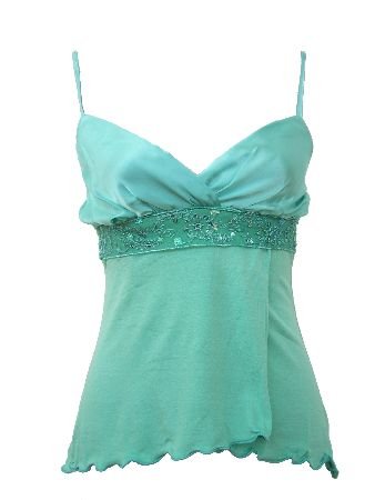 Cori Mint Satin Solid Tie Back Top Blouse Large