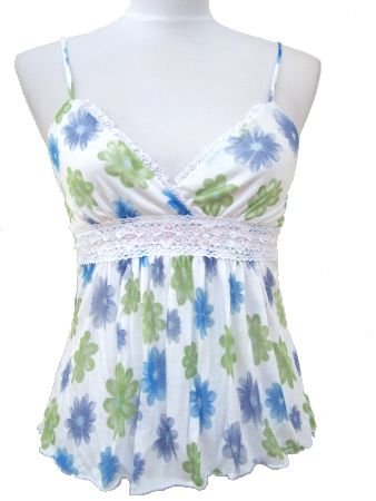 White Blue Rachel Floral Print Summer Top Small