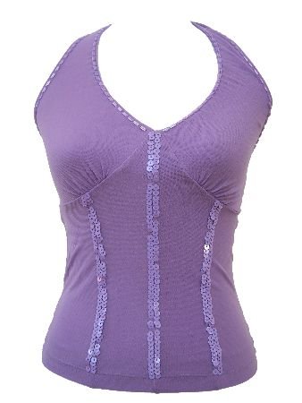 Gia Lavender Two Layered Sequin Beaded Halter Top Blouse Medium