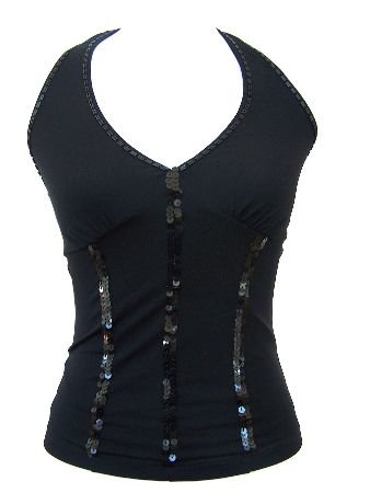 Gia Black Two Layered Sequin Beaded Halter Top Blouse Small
